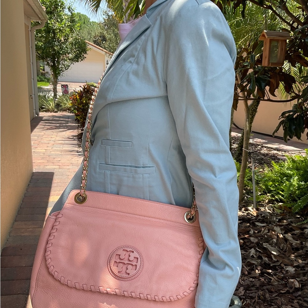 Tory Burch Marion Crossbody/Shoulder soft Italian leather Pink NWOT - Picture 8 of 10